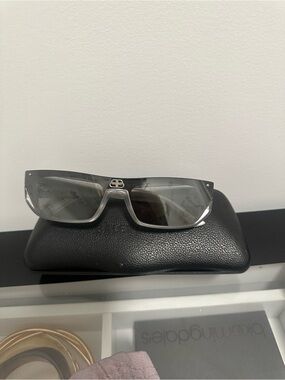 Balenciaga Gray Rectangular Sunglasses with Silver Logo
